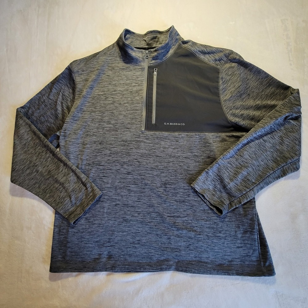 G.H. Bass &‎ Co. Quarter Zip Pullover Mens XL Gray Heathered Chest Pocket Fleece